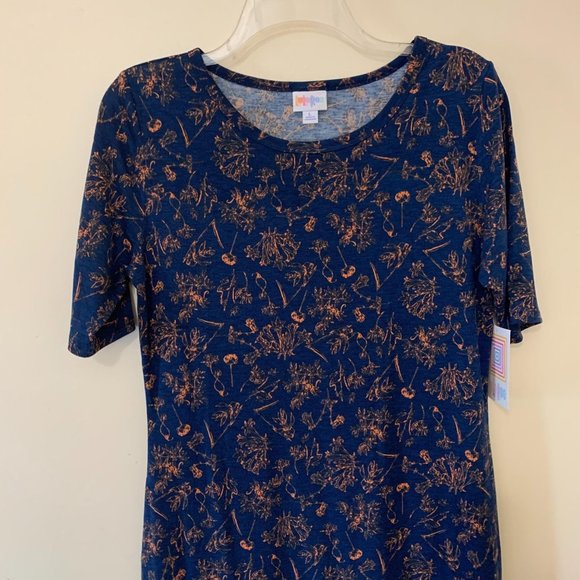 LuLaRoe Julia Dress Navy Floral Print Large Blue - Picture 3 of 9